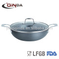 aluminio como parece en la televisión wok pan sartén antiadherente a presión con mango de silicona y revestimiento de cerámica